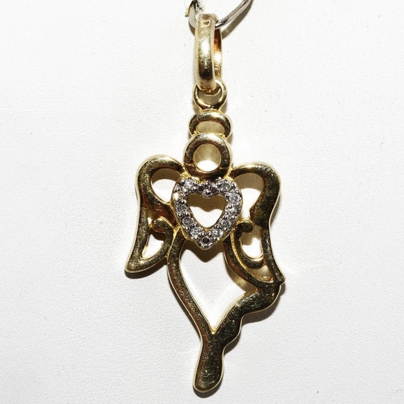 $395 .925 Sterling Silver .05CT Natural White Diamond Cluster Angel Drop Pendant - Picture 1 of 6